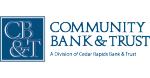 Logo for Community Bank and Trust- CVA HOF induction sponsor